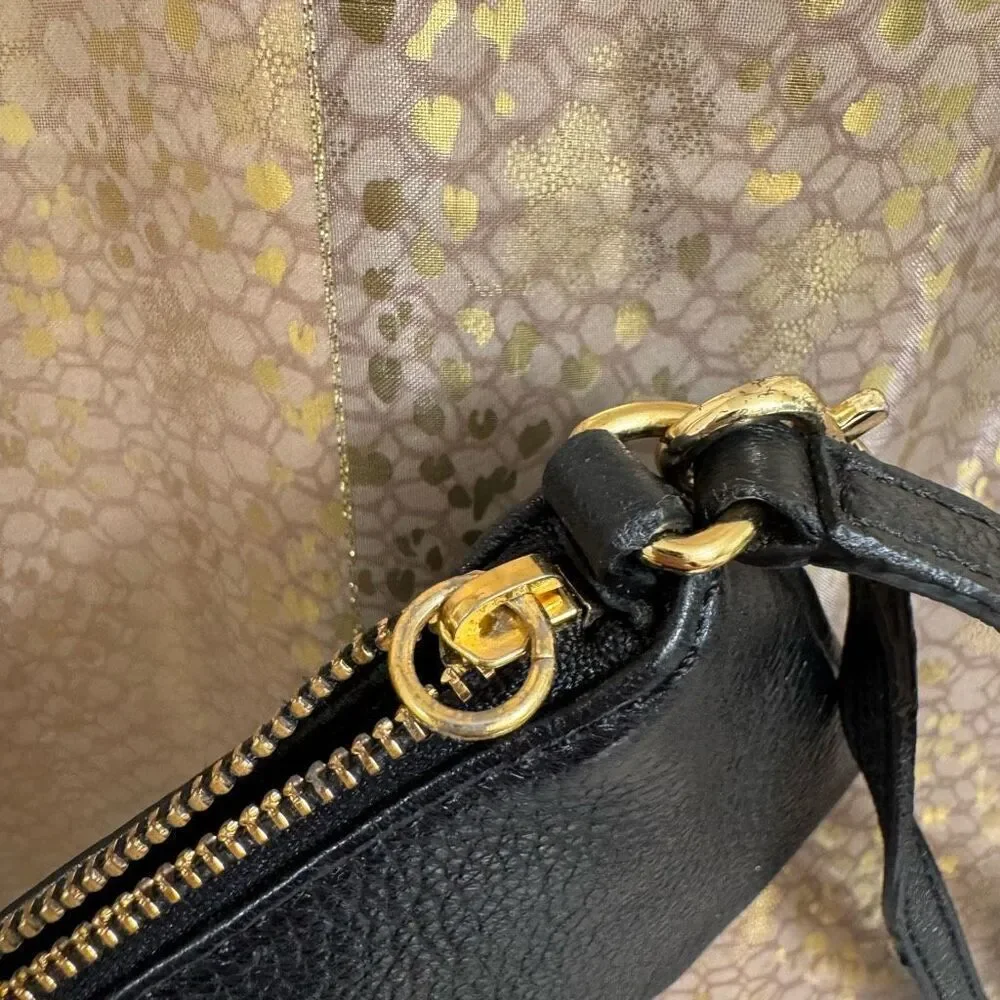 Michael Kors Black Gold Logo Pebble Leather Clutch Wristlet Zip Bag